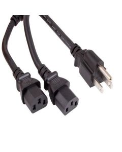 10ft 16 AWG Universal Power Cord Splitter Cable (NEMA 5-15P to IEC320 C13 x 2), Black